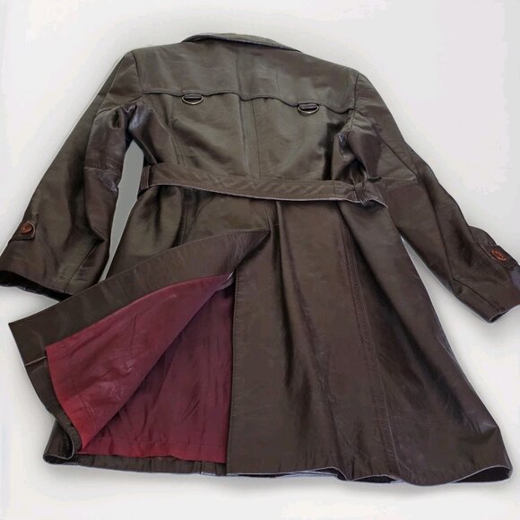 Vtg Cosa Nova Leather Trench Coat Men 36 Brown Belt Canada Quilted Remove Lining - Picture 15 of 16